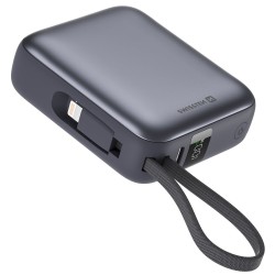 Swissten Power bank 10000 mAh s integrovanými kabely - USB-C, A, Lightning / šedá