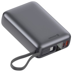 Swissten Power bank 20000 mAh 45W s integrovaným kabelem USB-C / šedá