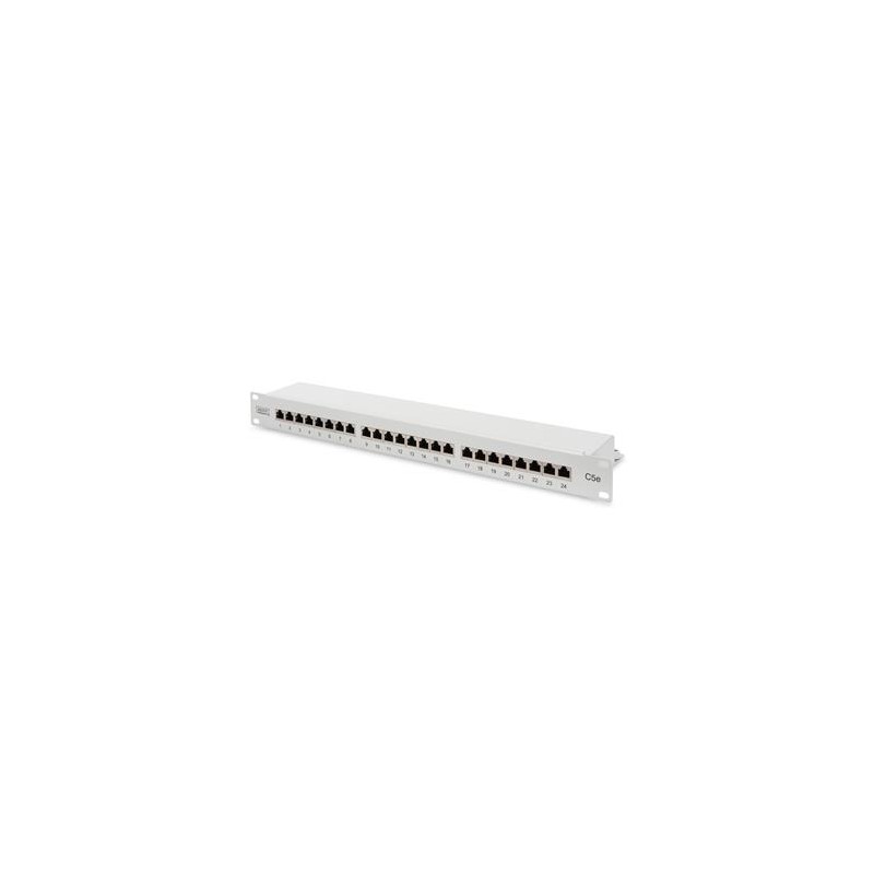 DIGITUS CAT 5e, patch panel, stíněný, 24portový RJ45, 8P8C, LSA, 1U, montáž do racku, šedý,