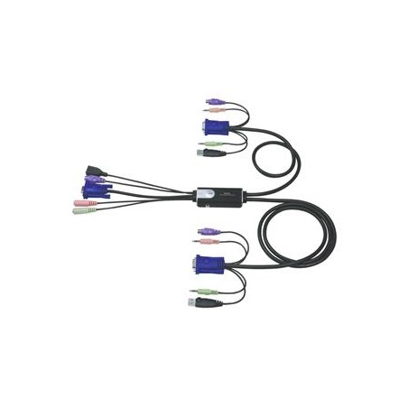 ATEN 2-port KVM Hybrid PS/2 + USB mini, audio, 1.2m kabely