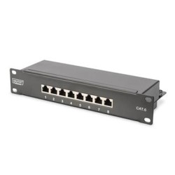 DIGITUS Patch panel,CAT6,10",8xSTP RJ45,černá, do 10" racku
