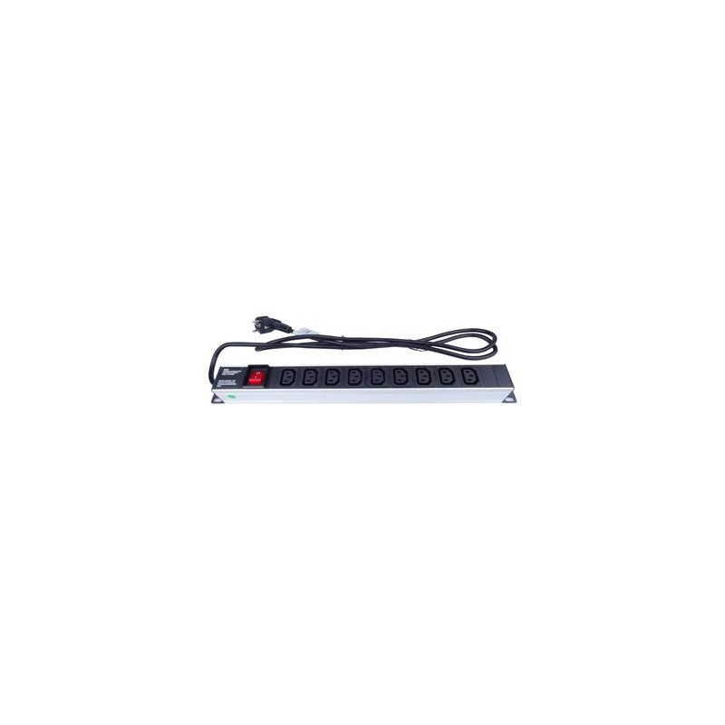 PremiumCord Panel napájecí do 19" racku 1U, 9xIEC (C13), 2m kabel,vypínač