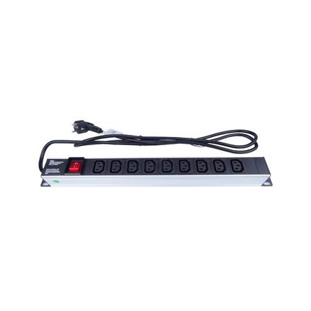 PremiumCord Panel napájecí do 19" racku 1U, 9xIEC (C13), 2m kabel,vypínač