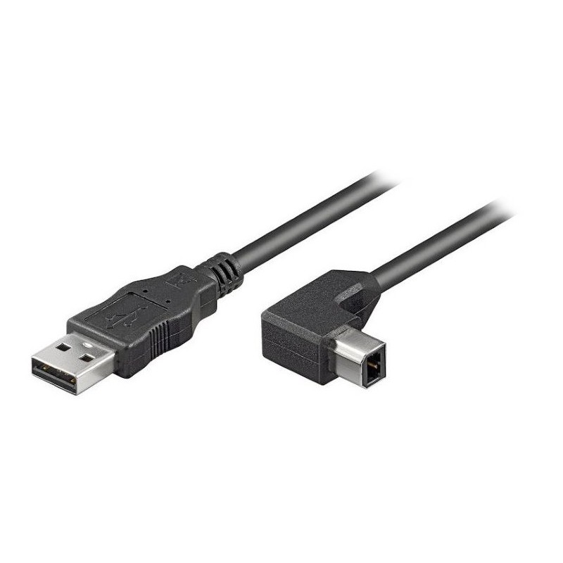 PREMIUMCORD Kabel USB 2.0 A-B propojovací 2m - zahnutý B konektor 90°