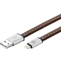 goobay Lightning iPhone nabíjecí a synchronizační kabel v pravé kůži, 8pin - USB A M/M, 0.2m