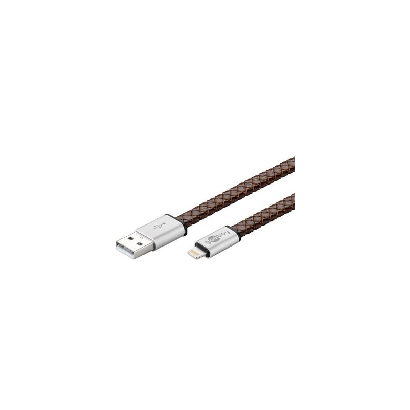 goobay Lightning iPhone nabíjecí a synchronizační kabel v pravé kůži, 8pin - USB A M/M, 0.2m