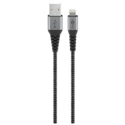 Goobay Lightning iPhone nabíjecí a synchronizační kabel, opletený, černo-stříbrný, 8pin - USB A M/M, 1m