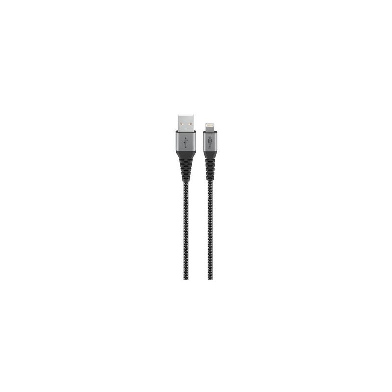 Goobay Lightning iPhone nabíjecí a synchronizační kabel, opletený, černo-stříbrný, 8pin - USB A M/M, 1m