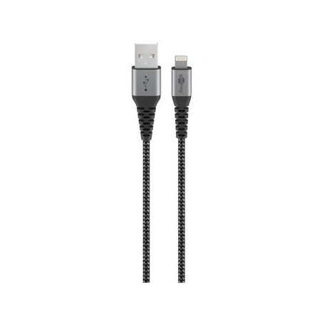 Goobay Lightning iPhone nabíjecí a synchronizační kabel, opletený, černo-stříbrný, 8pin - USB A M/M, 1m
