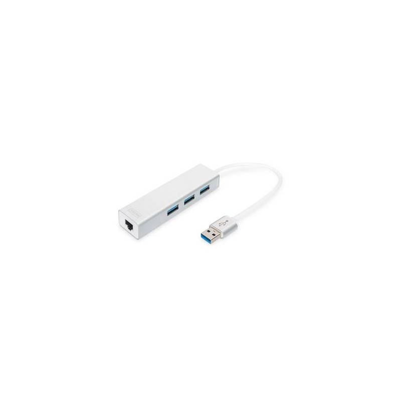 DIGITUS USB 3.0, 3-port HUB, Adaptér na Gigabit Ethernet ,1x RJ45, 10/100/1000Mbps