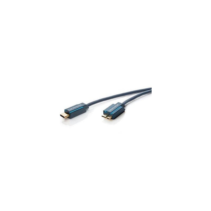 ClickTronic HQ OFC Kabel USB-C/male - USB 3.0 Micro-B/male, modrý, 3m