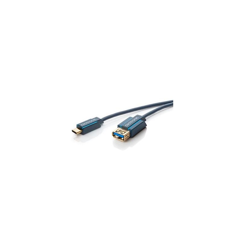 ClickTronic HQ OFC Kabel USB-C/male - USB 3.0 A/female, modrý, 50cm