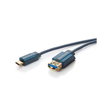 ClickTronic HQ OFC Kabel USB-C/male - USB 3.0 A/female, modrý, 50cm