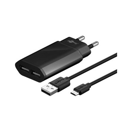 goobay Napájecí adaptér 230V na 2xUSB, ultra slim, 2.4A + micro USB 1m kabel