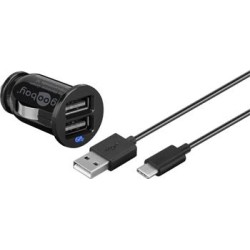 goobay Napájecí 12V autoadaptér na 2x USB 2,1A s kabelem USB-C, černý