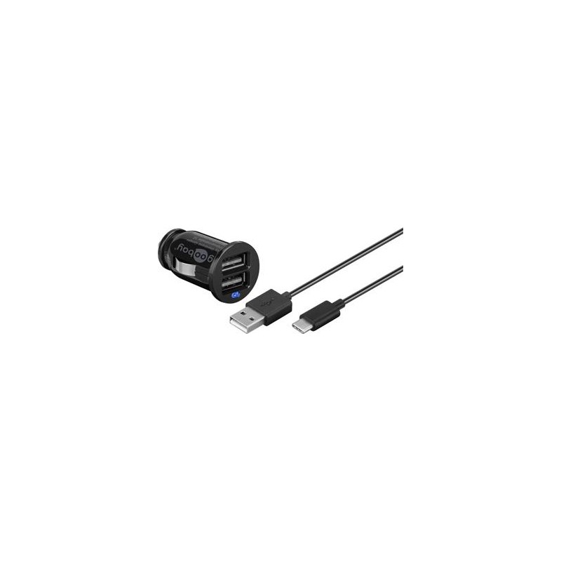 goobay Napájecí 12V autoadaptér na 2x USB 2,1A s kabelem USB-C, černý