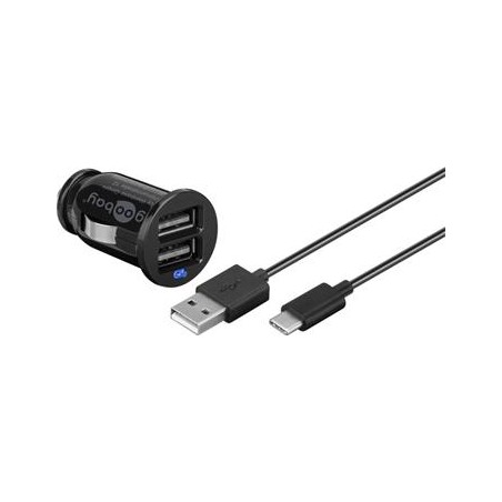 goobay Napájecí 12V autoadaptér na 2x USB 2,1A s kabelem USB-C, černý