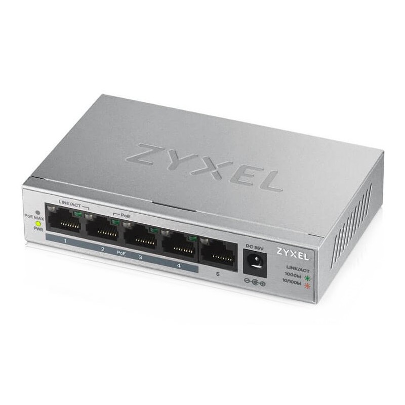 Zyxel GS1005HP 5-port Desktop Gigabit PoE Switch, 4x PoE+ GbE, PoE 60W