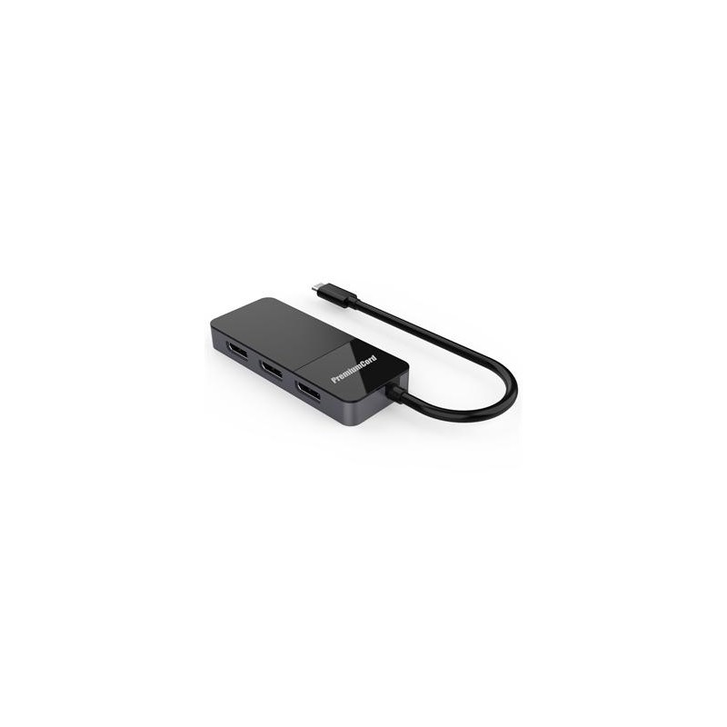 PremiumCord USB-C (DP1.4) na 3x DP1.4 MST 8K Adapter extended, mirror, duplicate režimy zobrazení na třech monitorech