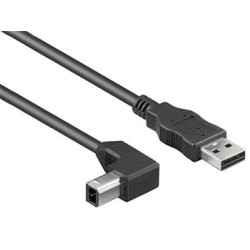 PremiumCord Kabel USB 2.0, A-B, 5m se zahnutým USB-B konektorem 90°