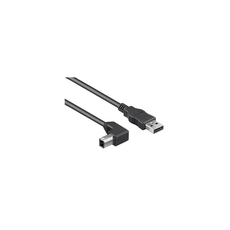 PremiumCord Kabel USB 2.0, A-B, 5m se zahnutým USB-B konektorem 90°