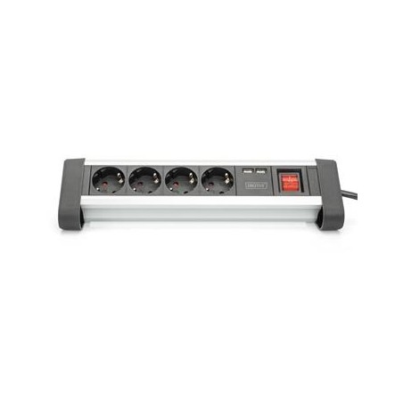 DIGITUS Panel napájecí s možností uchycení na stůl, 4x250V, 2x USB, vypínač
