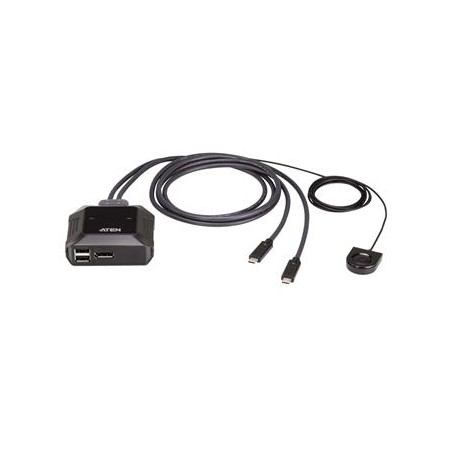 ATEN 2-port USB-C 4K DisplayPort KVM přepínač s přepínačem na kabelu
