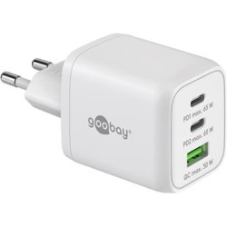 goobay Napájecí a nabíjecí adaptér 230V na 2x USB-C a 1x USB-A PD (Quick charge) 65W, bílý