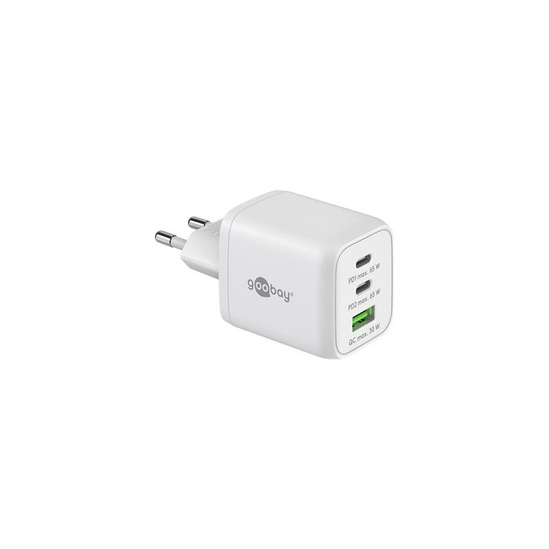 goobay Napájecí a nabíjecí adaptér 230V na 2x USB-C a 1x USB-A PD (Quick charge) 65W, bílý