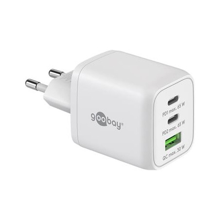 goobay Napájecí a nabíjecí adaptér 230V na 2x USB-C a 1x USB-A PD (Quick charge) 65W, bílý