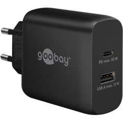 goobay Napájecí a nabíjecí adaptér 230V na 1x USB-C a 1x USB-A PD, 65W, černý