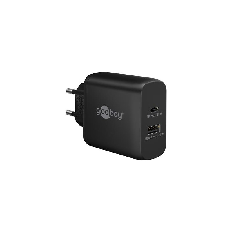 goobay Napájecí a nabíjecí adaptér 230V na 1x USB-C a 1x USB-A PD, 65W, černý