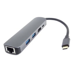 PremiumCord USB-C na HDMI + 2x USB3.2 + PD 100W+ RJ45 10/100/1000Mbps adaptér