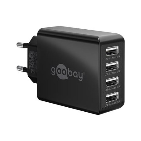 goobay 4 portový nabíječ (30 W) 4x USB-A porty, černý