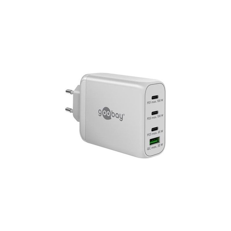goobay Napájecí rychlonabíječka USB-C™ PD GaN (100 W) bílá 3x porty USB-C™ (Power Delivery) a 1x port USB-A