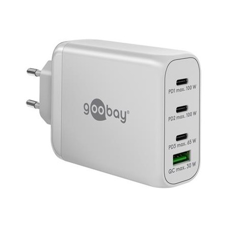 goobay Napájecí rychlonabíječka USB-C™ PD GaN (100 W) bílá 3x porty USB-C™ (Power Delivery) a 1x port USB-A
