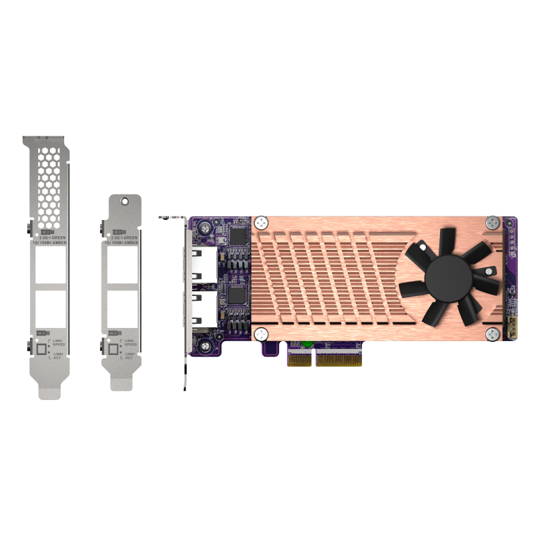 QNAP QM2 series, 2 x PCIe 2280 M.2 SSD slots, PCIe Gen3 x 4 , 2 x Intel I225LM 2.5GbE NBASE-T port