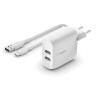 Belkin Dual USB-A Charger/W/USB-C Cable 1M 24W White