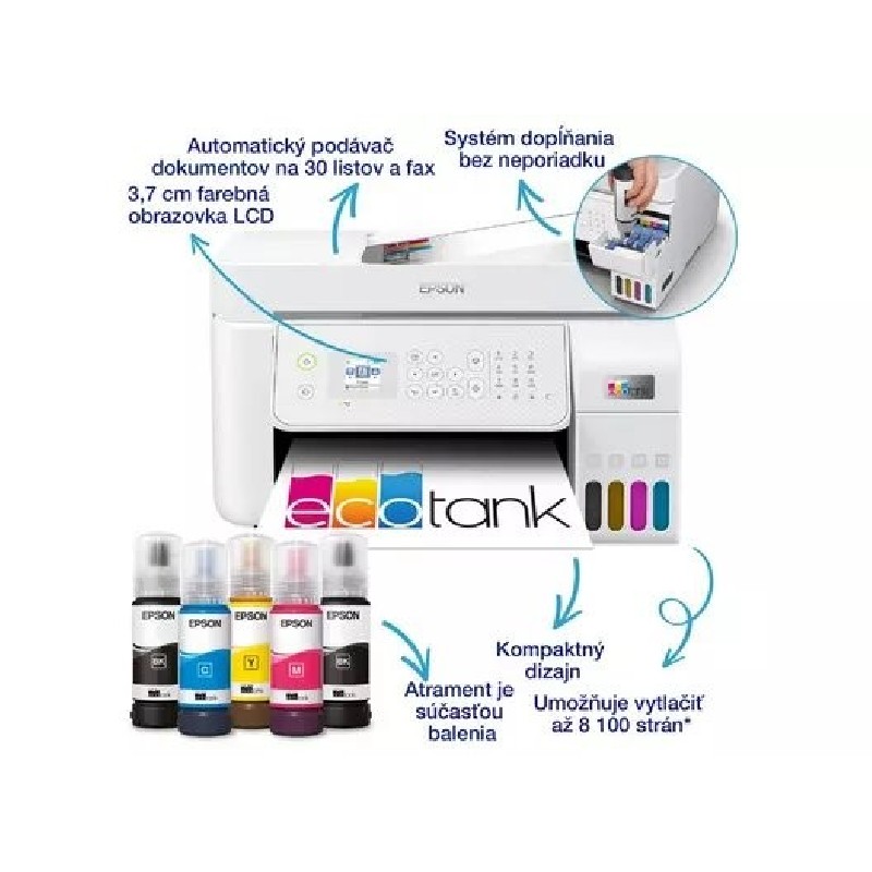 EPSON tiskárna ink EcoTank L5316, 5760x1440dpi, A4, 33ppm, Wi-Fi, USB, Ethernet, ADF, sken,Záruka 5 let po registraci