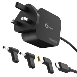 J5Create 67W GaN PD USB-C Mini Charger/With 3 Types OF DC Connector - U