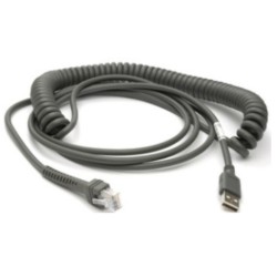 Zebra Cable - Shielded USB: Series A Connector, 15FT. (4.6M), Coiled