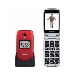 EVOLVEO EasyPhone FS, vyklápěcí mobilní telefon 2.8" pro seniory s nabíjecím stojánkem (červená barva)