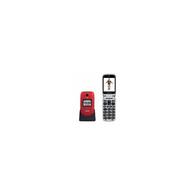 EVOLVEO EasyPhone FS, vyklápěcí mobilní telefon 2.8" pro seniory s nabíjecím stojánkem (červená barva)