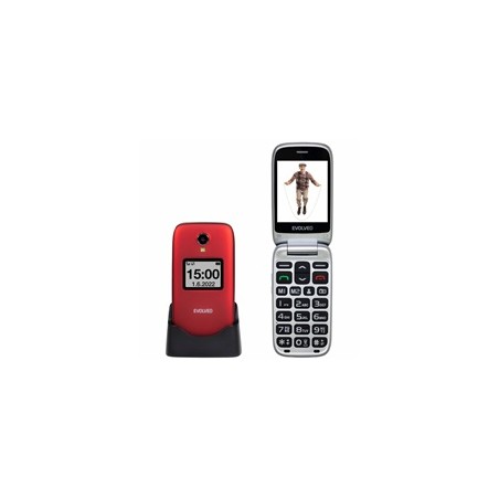 EVOLVEO EasyPhone FS, vyklápěcí mobilní telefon 2.8" pro seniory s nabíjecím stojánkem (červená barva)