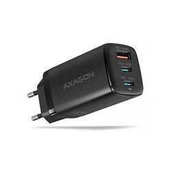 AXAGON ACU-DPQ65, GaN nabíječka do sítě 65W, 3x port (USB-A + dual USB-C), PD3.0/QC4+/PPS/Apple, černá