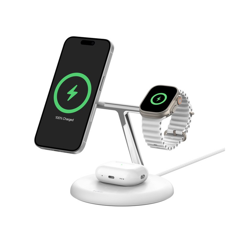 Belkin BOOST CHARGE PRO Qi2, 15W 3v1 magnetický stojan, bílý