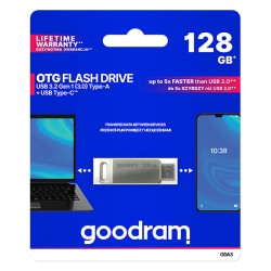Goodram USB flash disk, USB 3.0, 128GB, ODA3, stříbrný, ODA3-1280S0R11, USB A / USB C, s otočnou krytkou