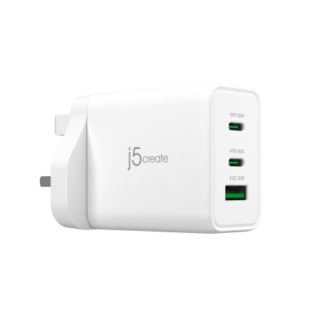 J5Create 65W GaN USB-C 3-Port Charger/UK White