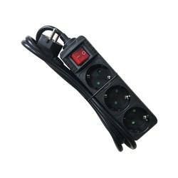 SOCKET STRIP 3S PVC 1.5M BK ECO/16A/3680W