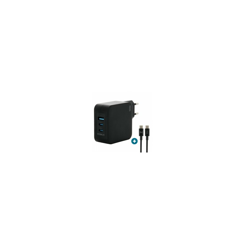 Mobilis Wall Charger - 100 W - 2 USB C/+ 1 USB A GaN + Cable - 2M - 100